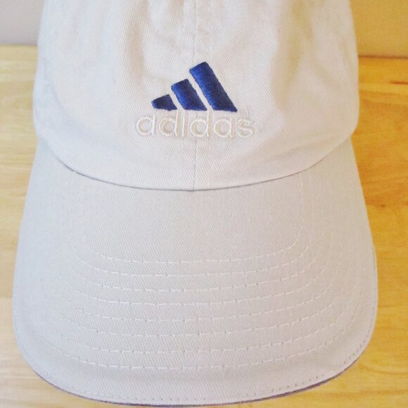 Adidas Baseball Hat Cap One Size Adjustable Beige, Blue Letters & Edging, Cotton - Picture 2 of 13